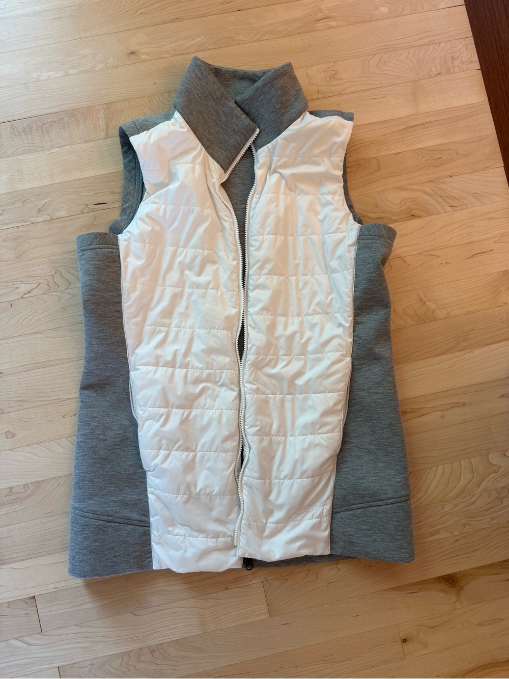 Marmot White Quilted Front with Gray Knit Side-Panel Vest